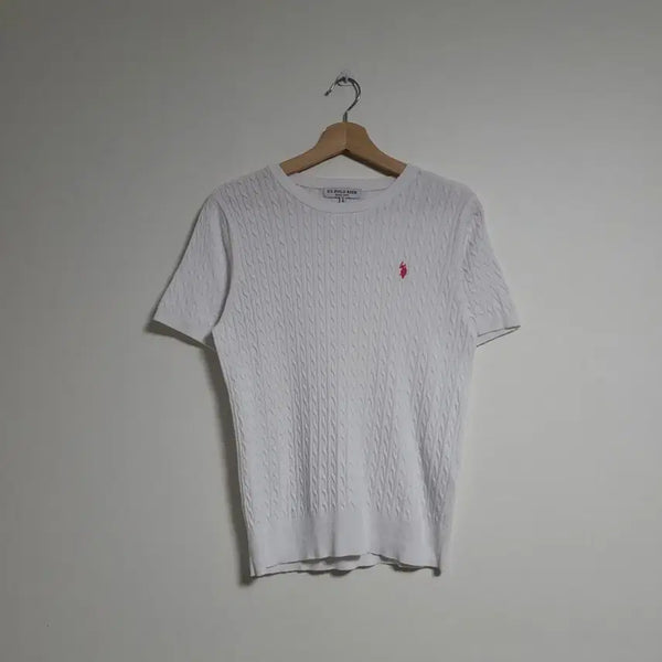 [BUNJANG] U.S. Polo Cable Knit Short Sleeve Top White Size S / (90) U.S.POLO 폴로아센 케이블 반팔 니트 화이트
