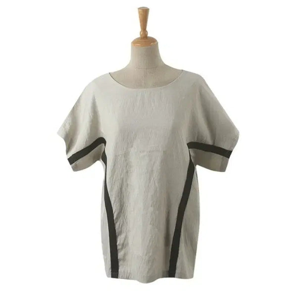 [BUNJANG] Black Line Back Neck Button Tunic / Beige / [새상품]블랙 라인 뒷 넥 버튼 튜닉/베이지