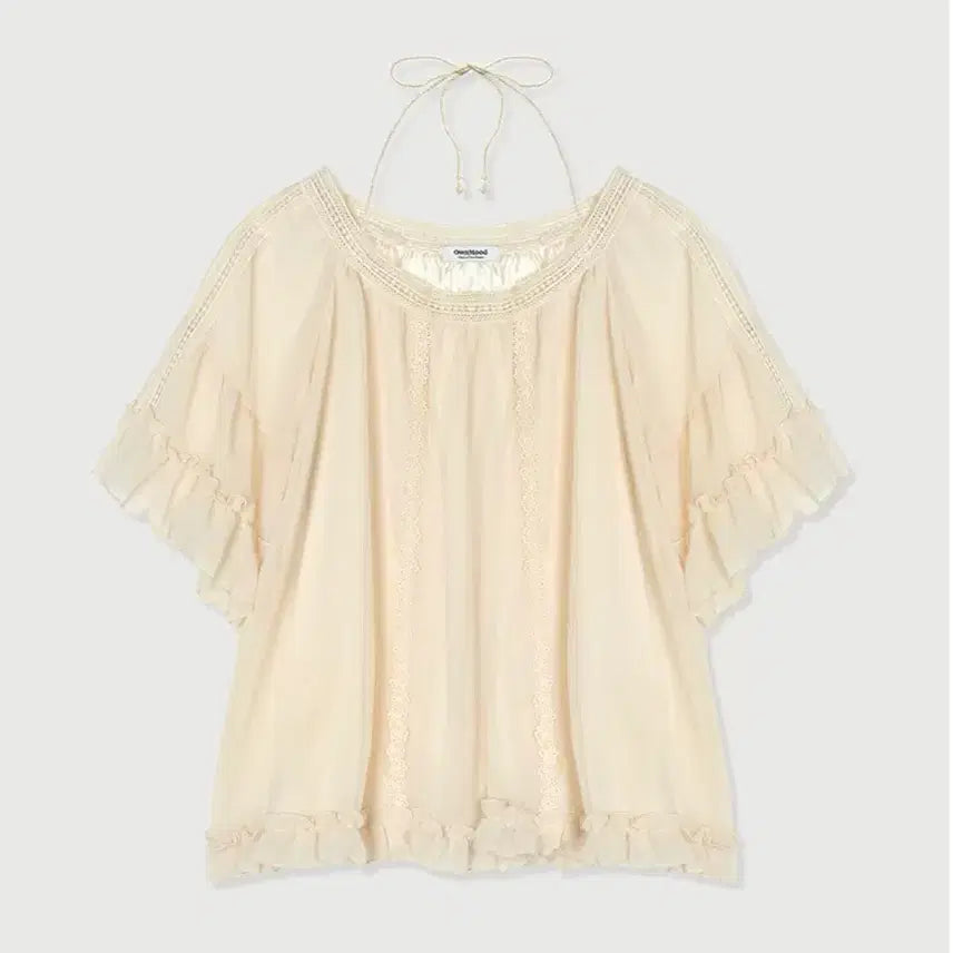 [BUNJANG] Onmood Mori Chiffon Lace Blouse Cream / 온무드 모리 쉬폰 레이스 블라우스 크림