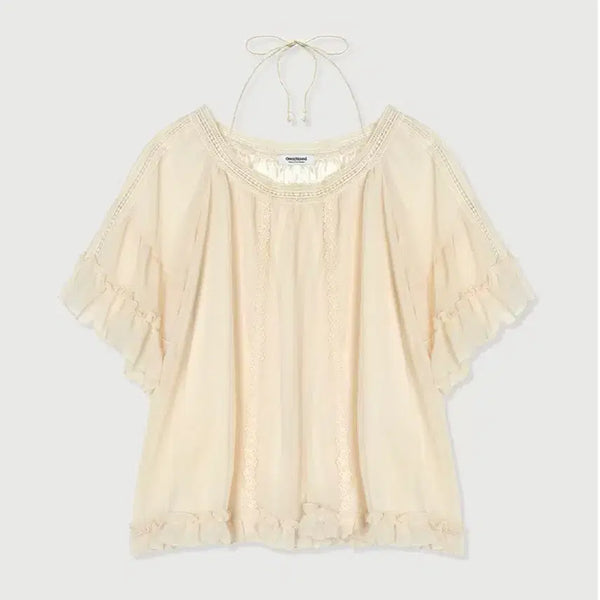 [BUNJANG] Onmood Mori Chiffon Lace Blouse Cream / 온무드 모리 쉬폰 레이스 블라우스 크림