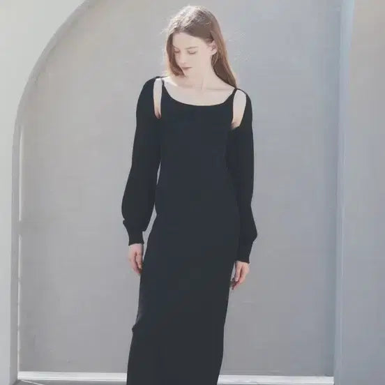 [BUNJANG] Avie mua Black Long Knit Dress Bolero Set / 아비에무아 블랙 롱 원피스 볼레로 세트