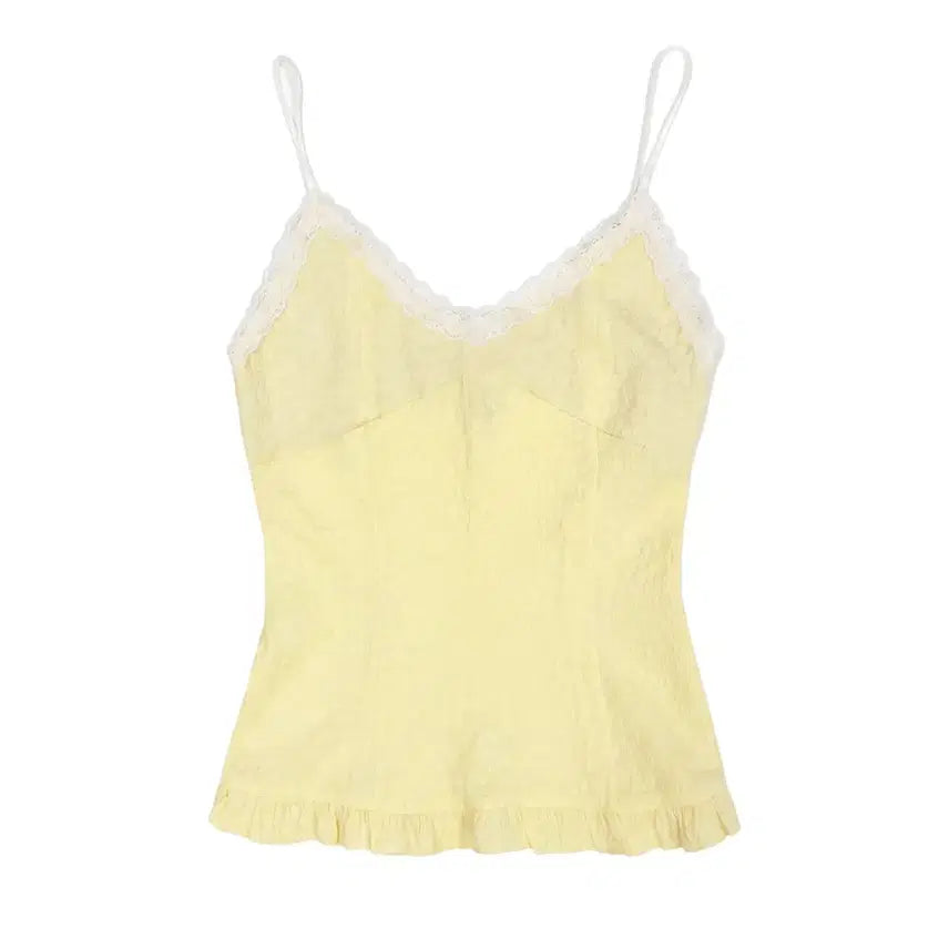 [BUNJANG] Naaiien Flower Pattern Corset Sleeveless Top (Light Yellow) / naaieen 나이엔 플라워 패턴 코르셋 슬리브리스 (라이트옐로우)