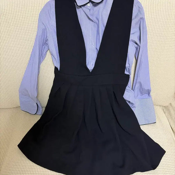 [BUNJANG] Black V-Neck Bustier Pleated Mini Dress / 블랙 브이넥 뷔스티에 플리츠 원피스(키작녀 추천)총장 80cm