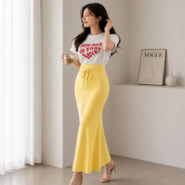 [BUNJANG] Rayon High-Waisted Banding Mermaid Long Skirt / 찰랑 레이온 하이웨스트 밴딩 머메이드 롱 스커트 (2color)ㅡ무배