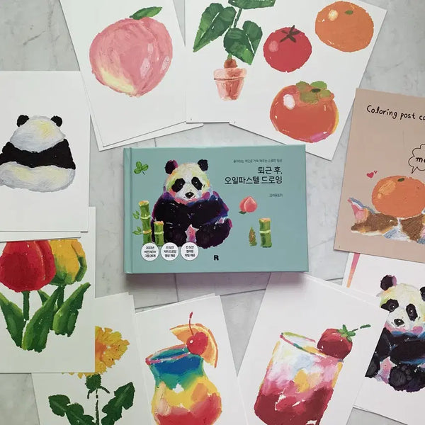 [BUNJANG] Oil Pastel Drawing Book + Postcard Set / 퇴근 후 오일파스텔 드로잉 + 엽서 크레용토끼