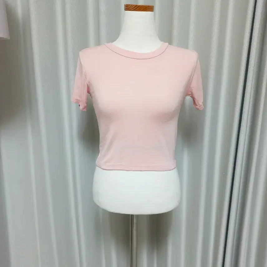 [BUNJANG] Pink Cropped Short Sleeve T-Shirt (Size 55) / (새상품)  핑크 크롭 반팔 티셔츠 55
