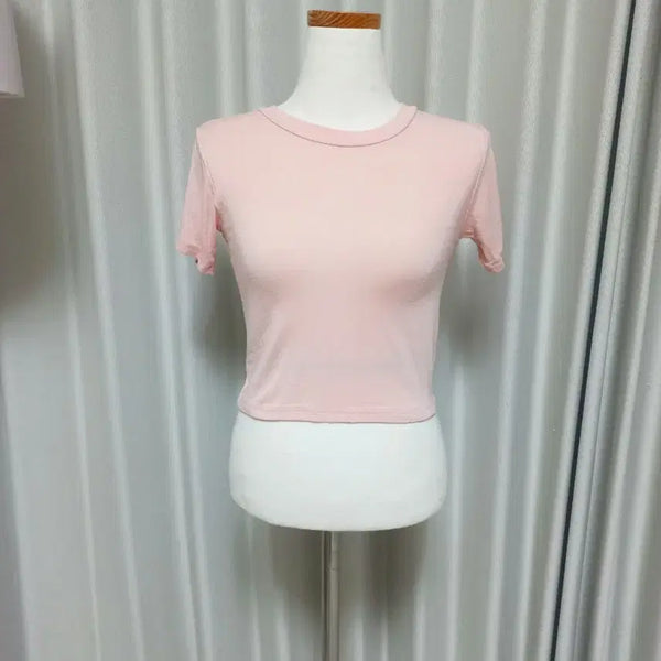 [BUNJANG] Pink Cropped Short Sleeve T-Shirt (Size 55) / (새상품)  핑크 크롭 반팔 티셔츠 55
