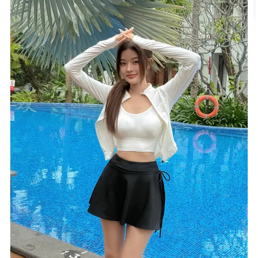 [BUNJANG] Inccloset Glam Fit Warmer Ribbed Zip-Up Rash Guard / [새상품] 인클로젯 글램핏 워머 골지 집업 래쉬가드