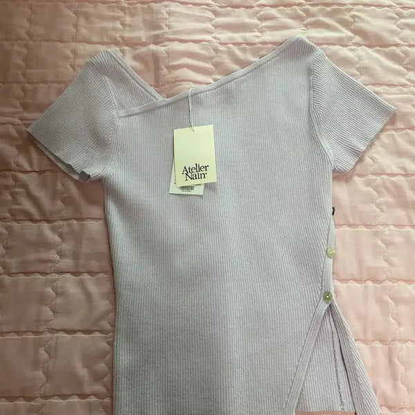 [BUNJANG] Atelier Nine Cut-Out Short Sleeve Knit Lavender Pink / 아틀리에나인 컷아웃 반팔 니트 라벤더핑크 택있는 새상품