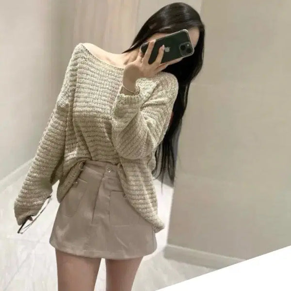[BUNJANG] Mesh Boatneck Boucle See-through Knit / 메쉬 보트넥 부클 시스루 니트