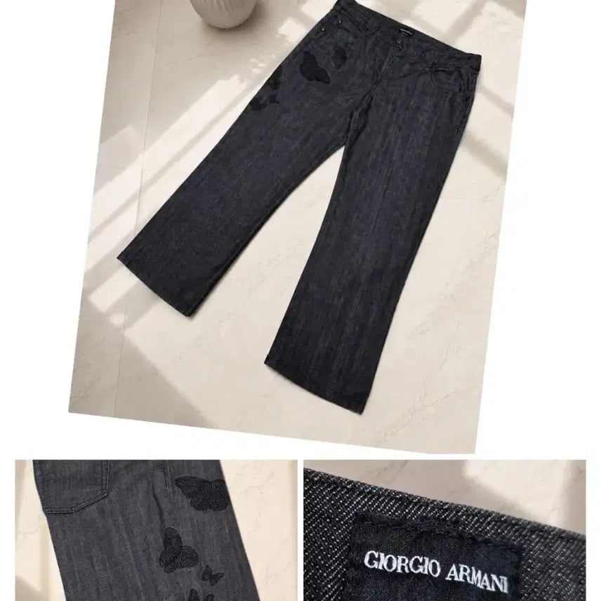 [BUNJANG] Giorgio Armani Black Label Butterfly Embroidered Wide Denim Pants / (정품) 조르지오 아르마니 버터플라이 데님 팬츠 / (31~32)