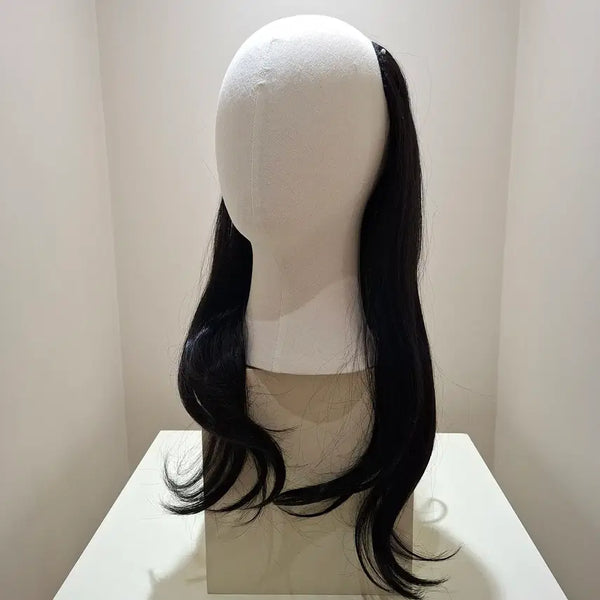 [BUNJANG] Semi-Long Wavy Half Wig - Natural Black / 세미롱 웨이비펌 반가발