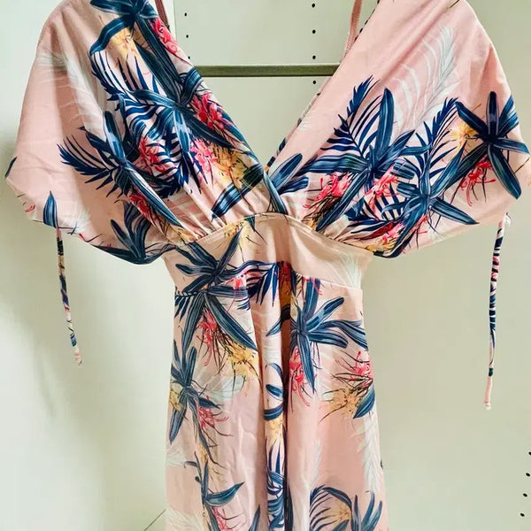 [BUNJANG] Tropical Pattern V-Neck Monokini One-Piece Swimsuit / 원피스 수영복 모노키니