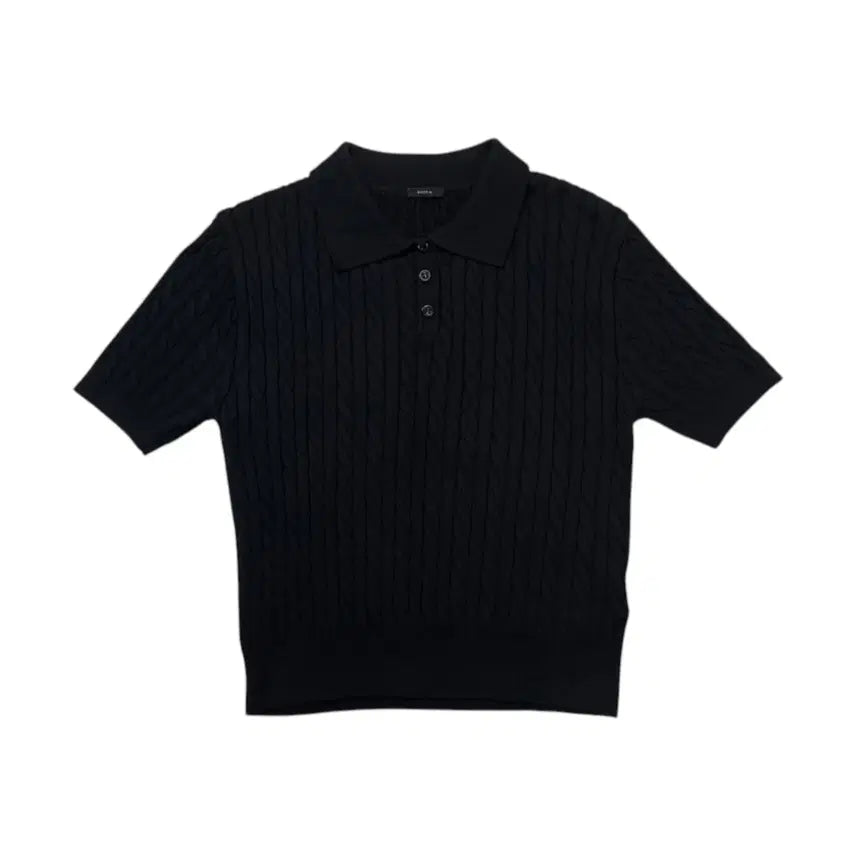 [BUNJANG] Shopm Twisted Short Collar Short Sleeve Knit / 샵엠 Shopm 블랙 꽈배기 숏 카라 반팔 니트 F