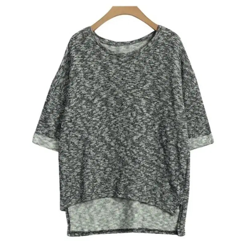[BUNJANG] Textured Sleeve Marl Knit T-Shirt / Black / [새상품]접단 소매 보카시 환편티/블랙