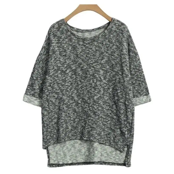 [BUNJANG] Textured Sleeve Marl Knit T-Shirt / Black / [새상품]접단 소매 보카시 환편티/블랙