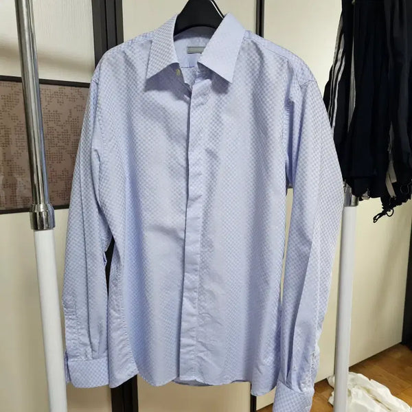 [BUNJANG] Light Blue Check Pattern Shirt / 체크 패턴 하늘색 남방