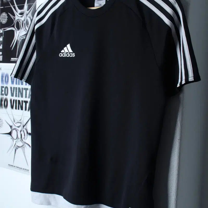 [BUNJANG] Adidas Three Stripes Short Sleeve T-Shirt - Black / W(S) 아디다스 반팔 티셔츠 기능성 삼선 블랙-79E2