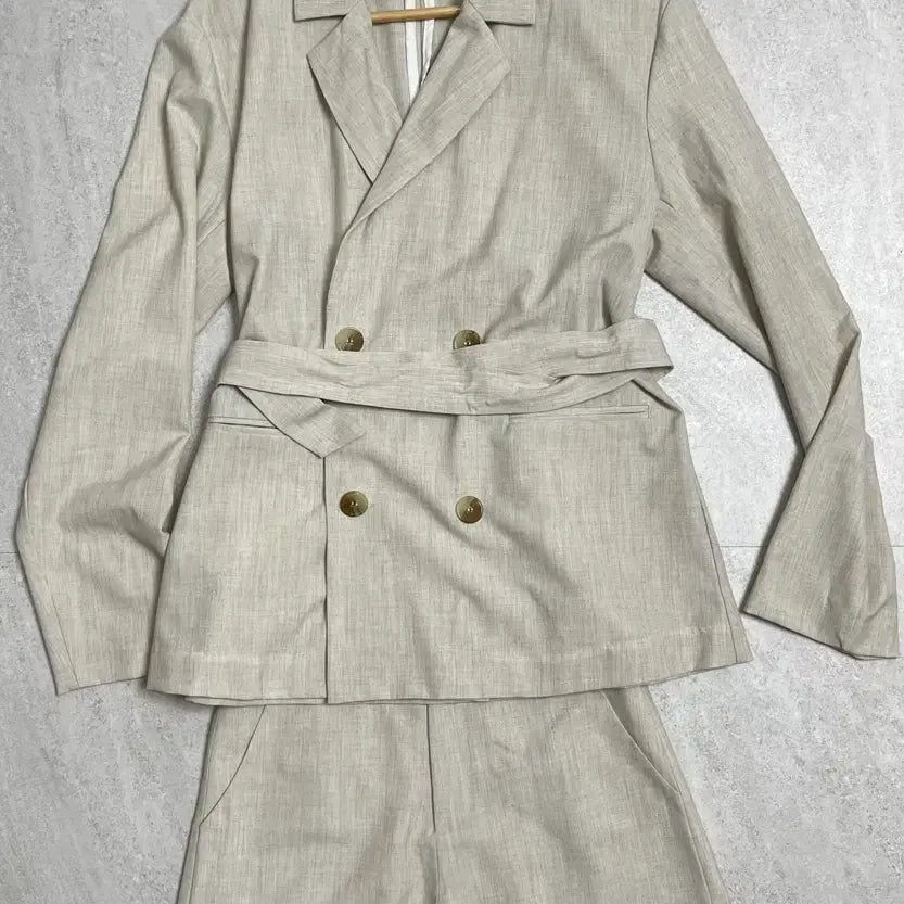 [BUNJANG] Linen Double Breasted Blazer with Belt / 린넨 더블 자켓