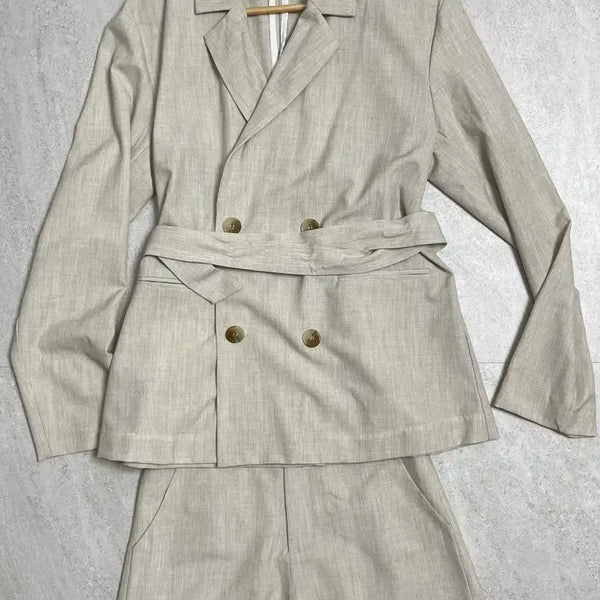 [BUNJANG] Linen Double Breasted Blazer with Belt / 린넨 더블 자켓