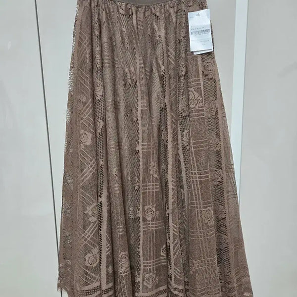 [BUNJANG] Lace Pattern Long Skirt - Free Size (Brown) / 레이스 샤스커트 55~66  새제품
