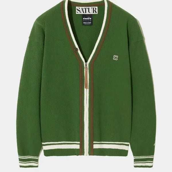 [BUNJANG] SETTER X DIADORA Classic Zip-Up Cardigan Deep Green / [세터X디아도라] 클래식 집업 가디건 딥 그린