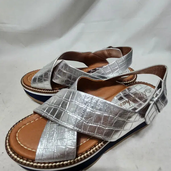 [BUNJANG] Namuhana Silver Crocodile-Pattern Platform Sandals / 255 나무하나 통굽 샌들