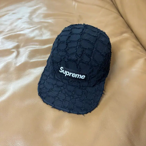 [BUNJANG] Supreme Box Logo Frayed Croc Denim Camp Cap Black / 슈프림 캠프캡 모자 박스로고 프레이드 크록 데님 블랙