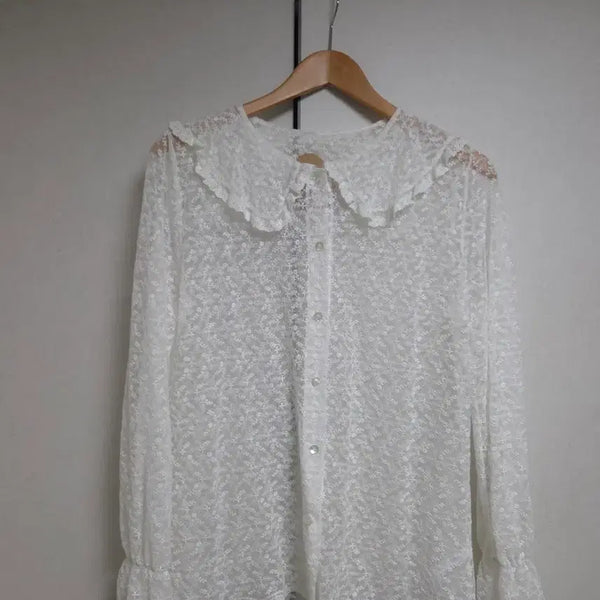 [BUNJANG] Lace Big Collar Blouse / 새상품) 레이스 빅카라 블라우스