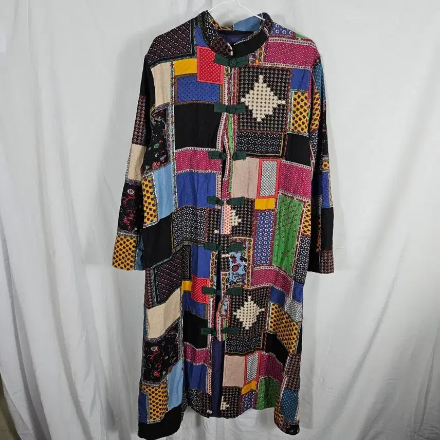 [BUNJANG] Patchwork Mandarin Collar Long Jacket / 2)패치워크 차이나 카라 롱 자켓