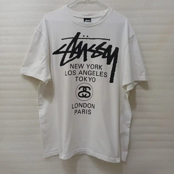 [BUNJANG] Stussy World Tour Round Short Sleeve T-Shirt White L / 정품 스투시 월드투어 라운드 반팔 티 남성 큰 L 흰색 사랑봉봉