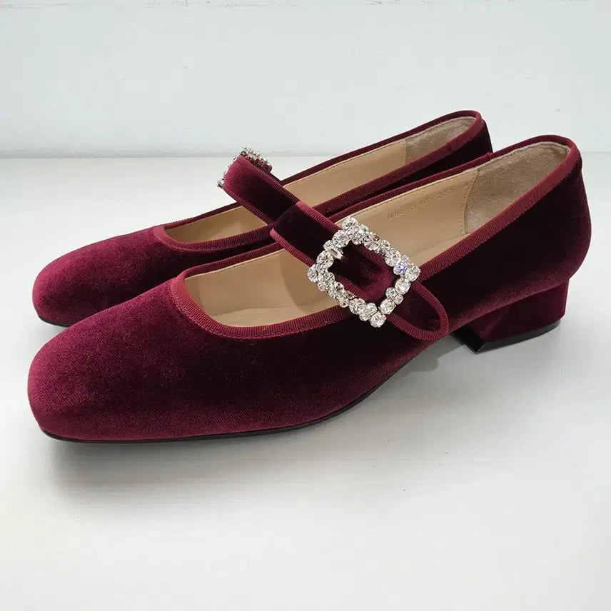 [BUNJANG] Barbara Mary Jane Loafers Velvet Red / [255]바바라 메리제인 로퍼 벨벳 레드