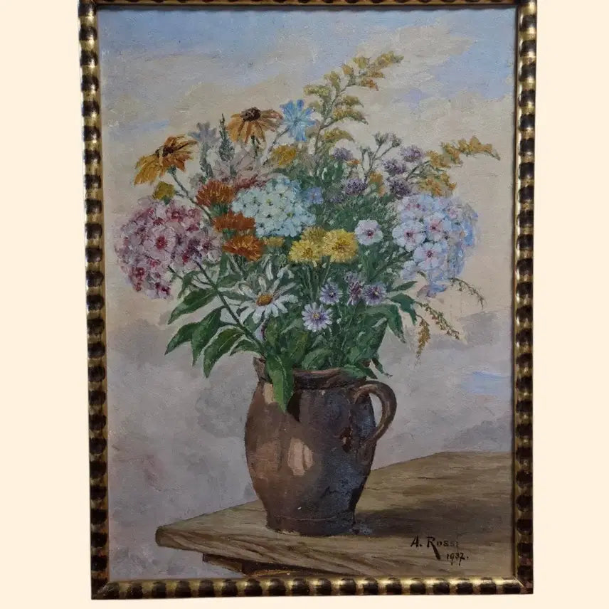 [BUNJANG] 1937 Austrian Original Oil Painting 'Still Life with Flowers' with Historical Hitlerplatz Frame Label / (희귀/역사적 소장품) 1937년 오스트리아 오리지널 유화
