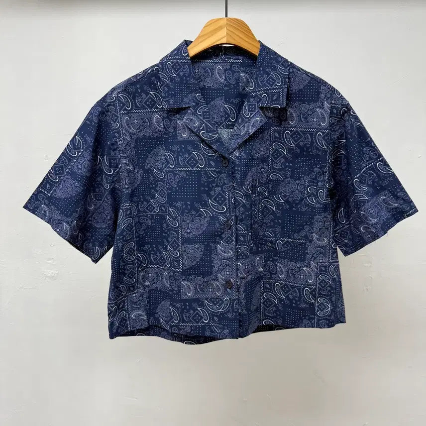[BUNJANG] Editorial 2.0 Paisley Short Sleeve Open Collar Shirt Navy / 에디토리얼2.0 페이즐리 반팔 셔츠 네이비 오픈카라 JS55