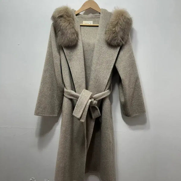 [BUNJANG] Little J. Fox Fur Belt Long Coat / Little J. 폭스 퍼 벨트 롱 코트