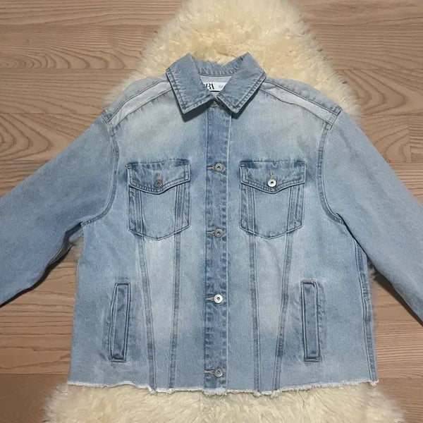 [BUNJANG] ZARA Light Blue Loose Fit A-Line Denim Jacket / ZARA  루즈핏 데님자켓  44~55