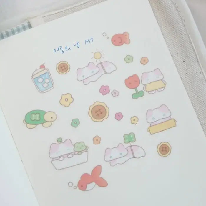 [BUNJANG] Fluffy Cat Summer Kiss Cut Stickers / 플러피부 여름의 냥 키스컷