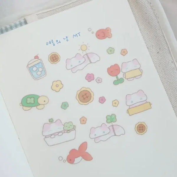 [BUNJANG] Fluffy Cat Summer Kiss Cut Stickers / 플러피부 여름의 냥 키스컷