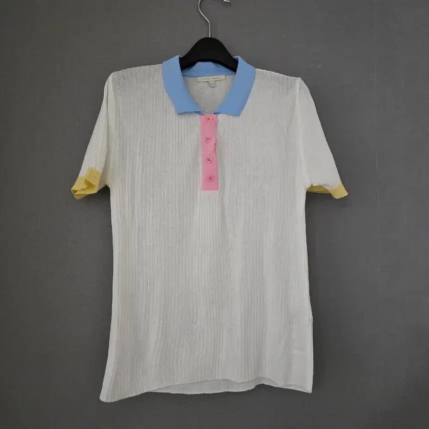 [BUNJANG] Plastic Island White Collar Short Sleeve Knit S / 플라스틱 아일랜드 화이트 카라 반팔 니트 S