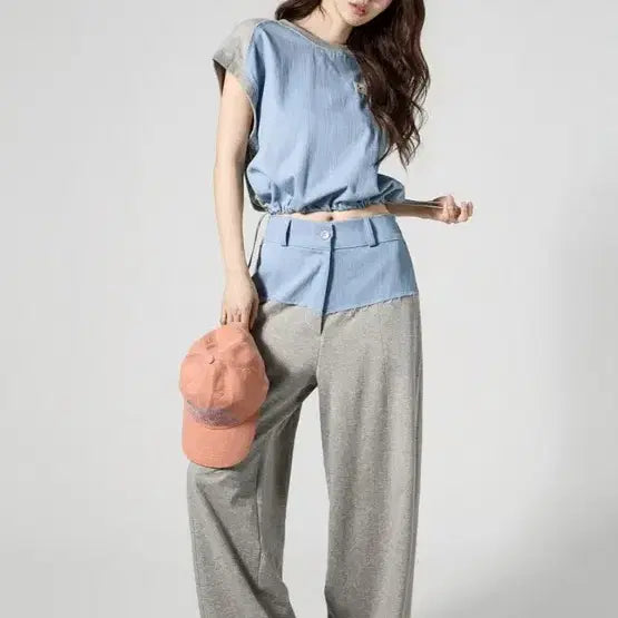 [BUNJANG] Dint Colorblock Denim Training Set / 딘트 데님 배색 트레이닝세트