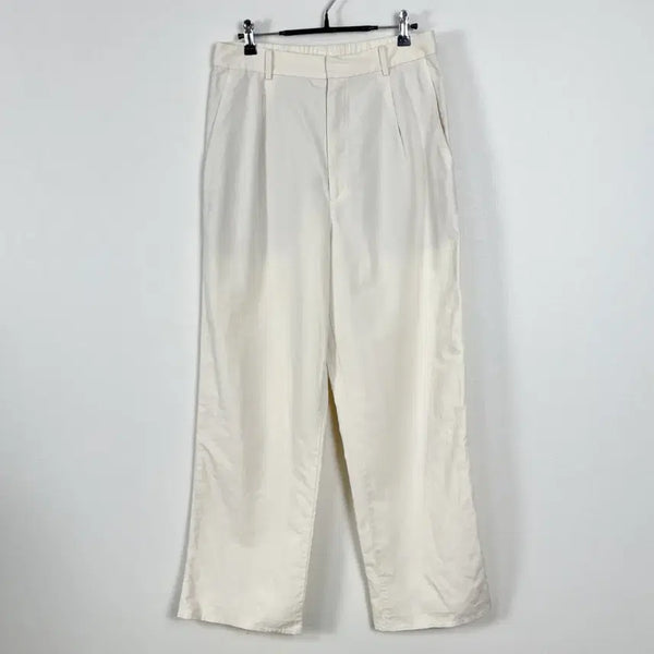 [BUNJANG] Uniqlo Linen Blend Wide Leg Pants Beige Women's L / 유니클로 린넨 밴딩 여름 바지 베이지 여L 라덴 빈티지