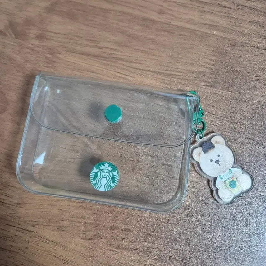[BUNJANG] Starbucks Transparent Card Holder Pouch + Bearista Keyring / 스타벅스 투명 카드지갑 파우치 + 베어리스타 키링