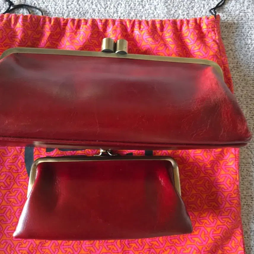 [BUNJANG] Wine Leather Clutch Crossbody Bag / 와인색 가죽클러치겸크로스