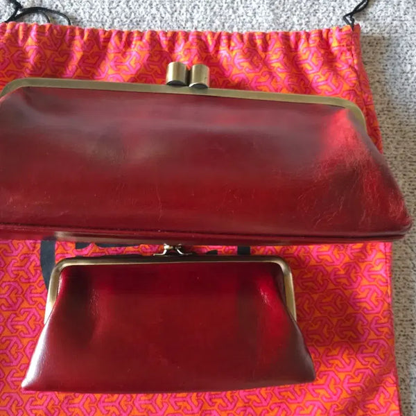 [BUNJANG] Wine Leather Clutch Crossbody Bag / 와인색 가죽클러치겸크로스