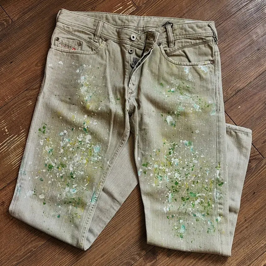 [BUNJANG] Diesel Heavy Cotton Painting Work Pants Beige / 디젤 워크팬츠 헤비코튼 베이지 페인팅 33