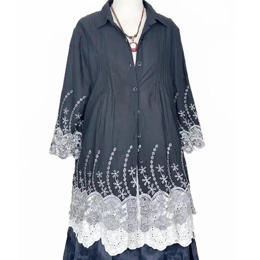 [BUNJANG] Vintage Japanese Cotton Paisley Embroidery A-Line Shirt Black / 일본빈티지 아사면페이즐리자수A라인 셔츠남방티블랙모리걸하구미룩갸루y2k히피