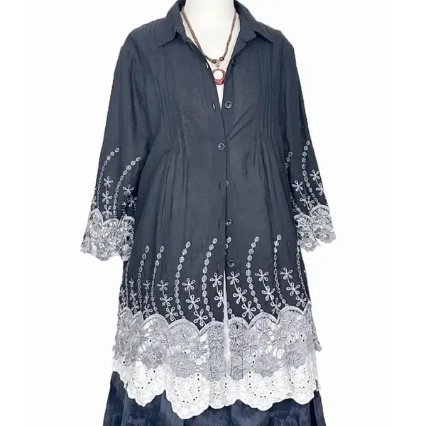 [BUNJANG] Vintage Japanese Cotton Paisley Embroidery A-Line Shirt Black / 일본빈티지 아사면페이즐리자수A라인 셔츠남방티블랙모리걸하구미룩갸루y2k히피