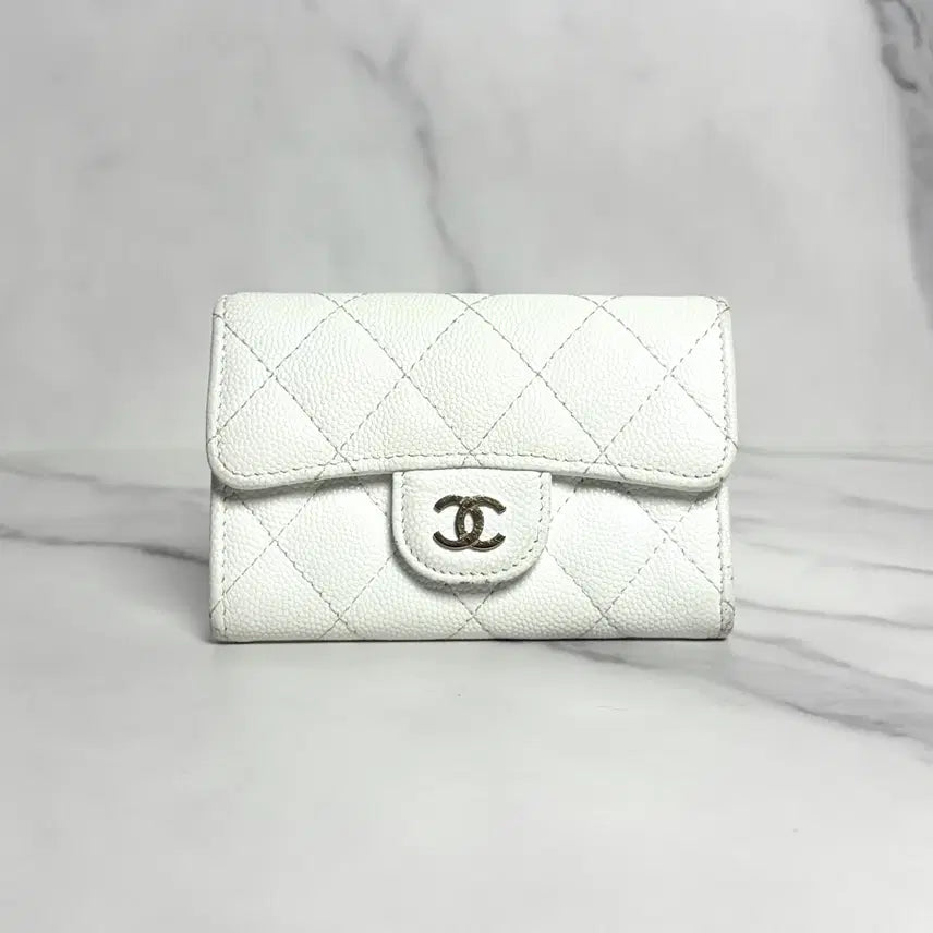 [BUNJANG] Chanel Classic Caviar Card Holder White / 샤넬 클래식 캐비어 카드지갑 화이트