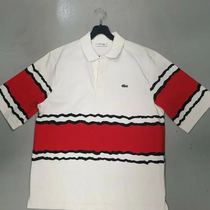 [BUNJANG] Lacoste White/Red Short Sleeve Polo Shirt / 라코스테 화이트/레드 반팔 카라티