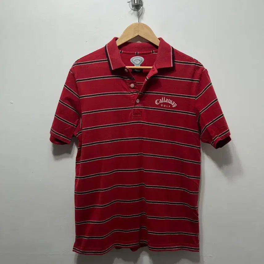 [BUNJANG] Callaway Golf Stripe Short Sleeve Polo Shirt Red L / 캘러웨이 골프 스트라이프 반팔 카라티 레드 L